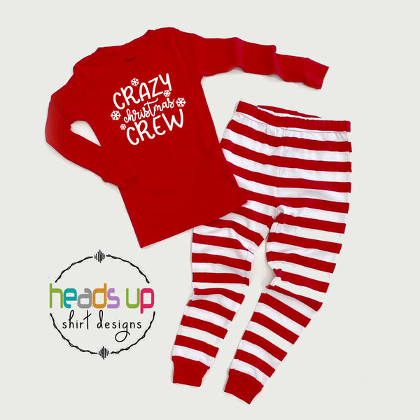 Crazy Christmas Crew pajamas matching family pj's cousins siblings friends neighbors grandma grandpa aunt uncle Matching family pajamas holiday photoshoot christmas card snowflakes winter holiday season. cute popular soft cotton comfortable best seller holiday popular family pajamas. Red white silver 2 piece one piece infant pajamas. Fast shipping made in the USA for infant baby kids teen youth adult boy girls men women unisex 2t 2 3t 3 4t 4 5t 5 6 8 10 12 14 grandchildren grandkids