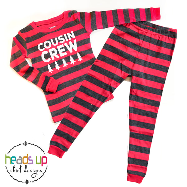 cousin crew holiday matching pajamas for grandma nana gift christmas card photo pajamas instagram pine trees red gray boy girl kids teen youth baby infant mom dad adult sizes available best seller popular boutique pajamas pj's soft comfortable long sleeve made in the USA 2 3 4 5 6 7 8 9 10 12 14 unisex comfy fast shipping best selling holiday pajamas set bulk discount