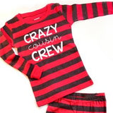 Crazy cousin crew pajama set for boy or girls unisex matching coordinating cousin pajamas cousins best friends grandma grandkids grandchildren infant baby toddler kids youth teen best seller popular cousin pajamas for cousins camp reunion gathering overnighter grandma mimi nana red cute soft made in the USA fast shipping quality sale