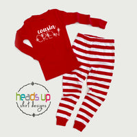 Cousin crew matching pajamas snowflake christmas winter theme cousins nana grandma gift matching pajamas pj's sleepwear Christmas morning outfits for photo christmas card popular best seller Family pajamas red striped boy girl kids baby infant youth 2 piece one piece zip shirt and pants. unisex darling boutique fast shipping discount Christmas holiday matching pajamas