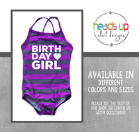 swimsuit birthday girl ages 1 2 3 4 5 6 cute darling popular one piece swimsuit modest purple pink girls swim apparel swimwear comfortable stretch fabric machine washable. bday girl baby toddler kids lake pool swimming beach ocean cruise vacation photo instagram swimming suit for girls birthday. best seller popular swim suit fast shipping made in the USA